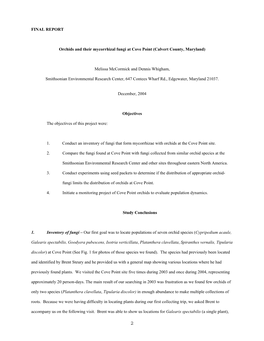 FINAL REPORT Orchids and Their Mycorrhizal Fungi at Cove Point (Calvert County, Maryland) Melissa Mccormick and Dennis Whigham