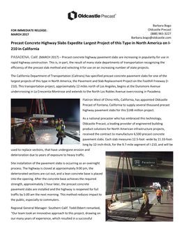 Precast Concrete Highway Slabs Expedite Largest Project of This Type in North America on I‐ 210 in California