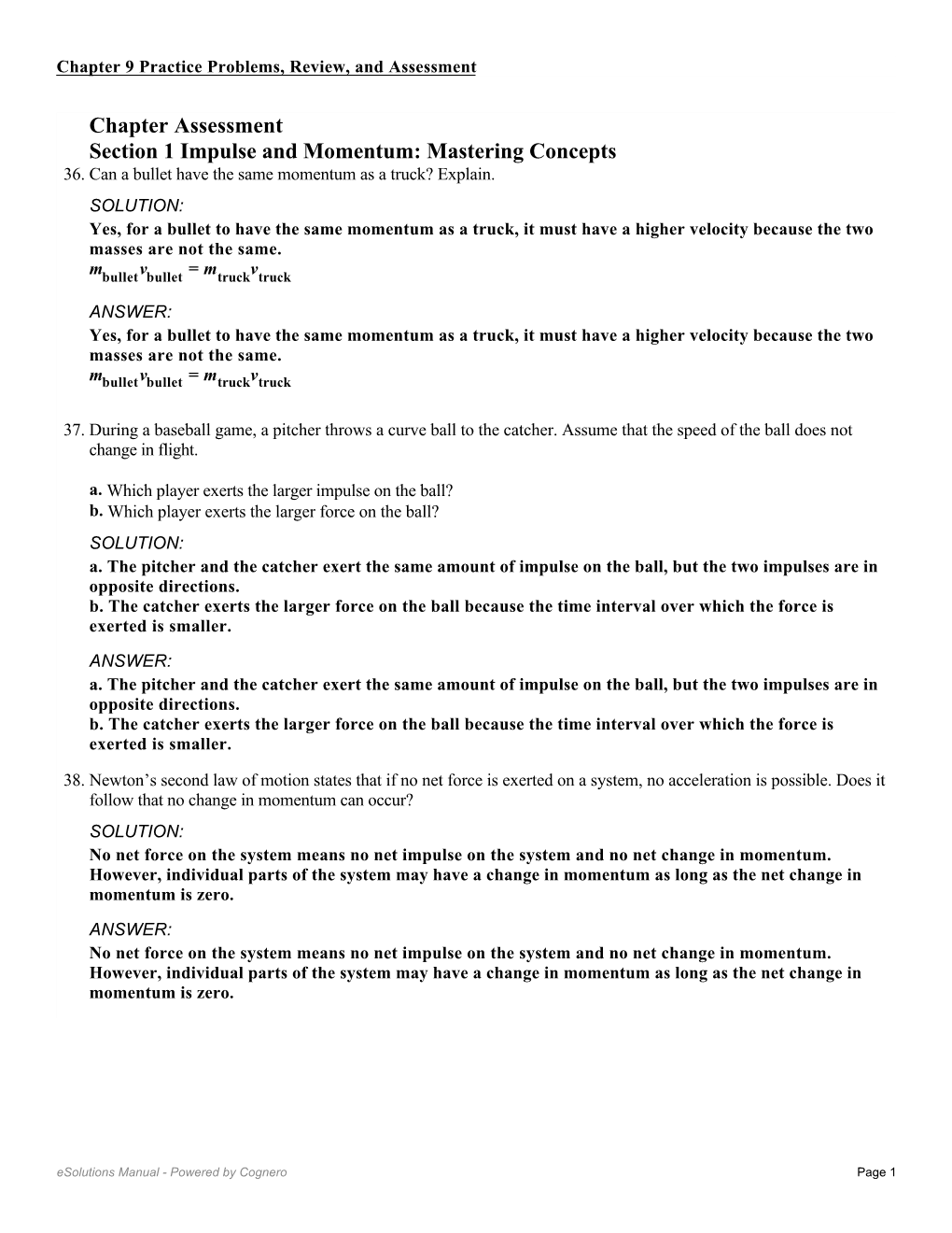 Chapter Assessment Section 1 Impulse and Momentum: Mastering Concepts 36