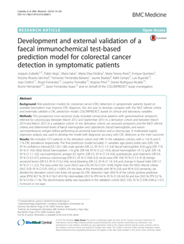 Development and External Validation of a Faecal Immunochemical Test