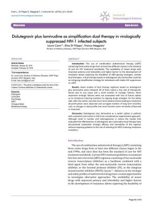 Dolutegravir Plus Lamivudine As Simplification Dual Therapy In
