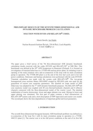Preliminary Results of the Seventh Three-Dimensional Aer Dynamic Benchmark Problem Calculation
