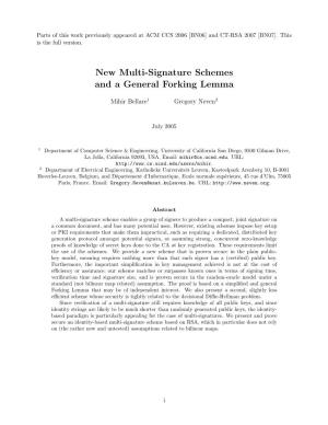 New Multi-Signature Schemes and a General Forking Lemma