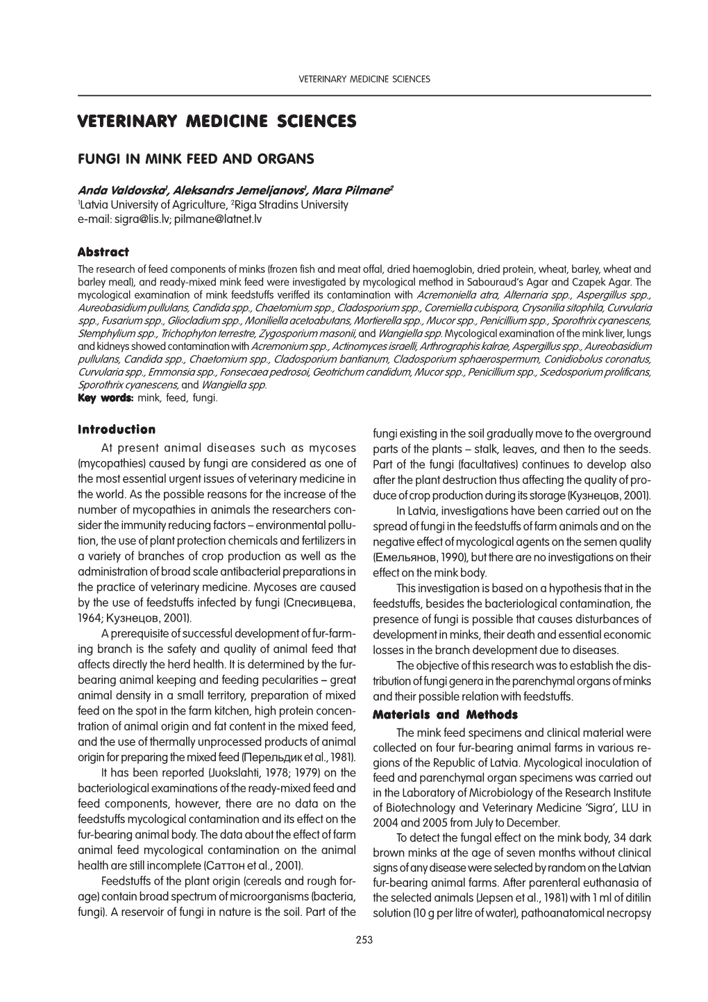 Fungi in Mink Feed and Organs