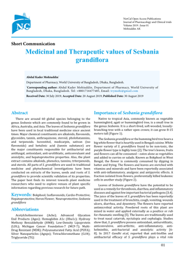 Medicinal and Therapeutic Values of Sesbania Grandiflora