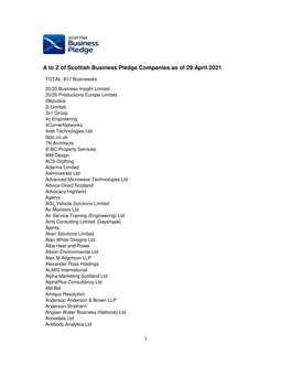 A to Z of Scottish Business Pledge Companies As of 29 April 2021