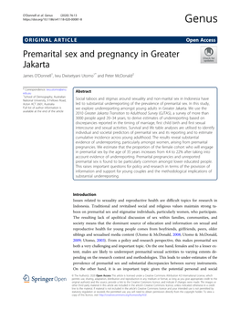 Premarital Sex and Pregnancy in Greater Jakarta James O’Donnell1, Iwu Dwisetyani Utomo1* and Peter Mcdonald2