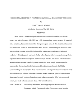 Mississippian Polities in the Middle Cumberland Region of Tennessee