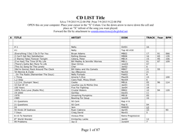 CD LIST Title Save 7/9/2015 9:22:00 PM Print 7/9/2015 9:22:00 PM OPEN This on Your Computer