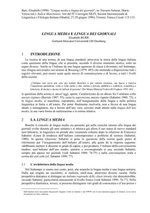 Burr, Elisabeth (1998): "Lingua Media E Lingua Dei Giornali", In: Navarro Salazar, María Teresa (Ed.): Italica Matritensia