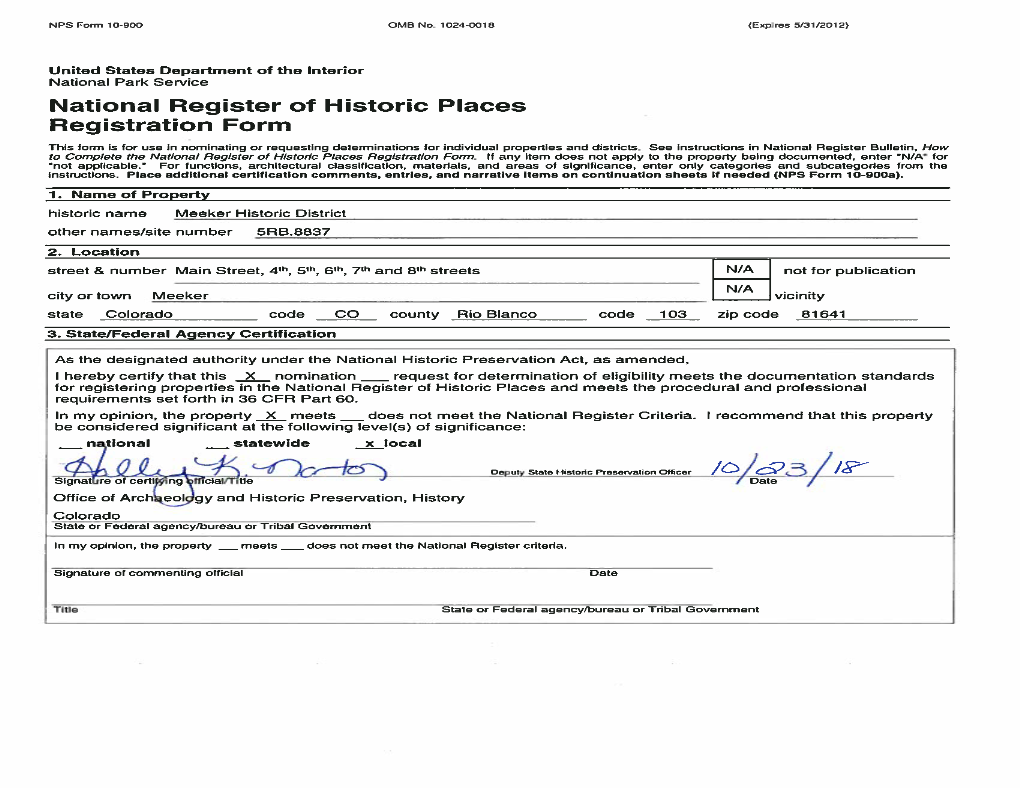 Meeker Historic District National Register Nomination, 5RB.8837 (PDF)