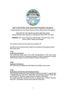 NETTLESTONE and SEAVIEW PARISH COUNCIL (These Minutes Are Unconfirmed and Are Not an Official Record Until Signed)