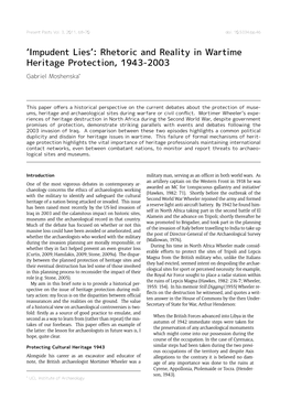 'Impudent Lies': Rhetoric and Reality in Wartime Heritage Protection