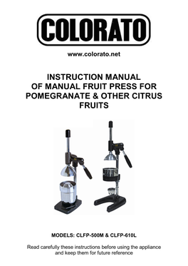 Instruction Manual of Manual Fruit Press for Pomegranate & Other