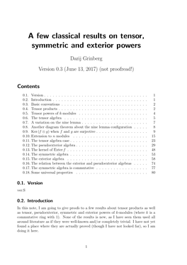 A Few Classical Results on Tensor, Symmetric and Exterior Powers