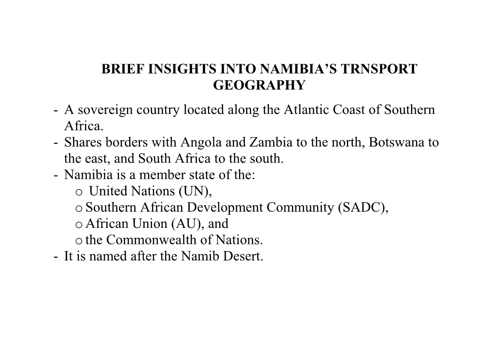 Brief Insights Into Namibia's Trnsport Geography