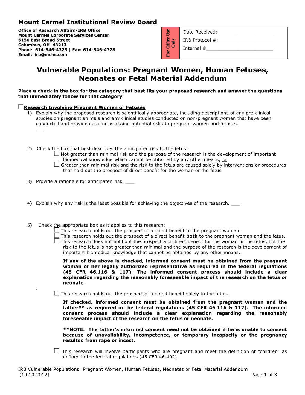 Mount Carmel Institutional Review Board