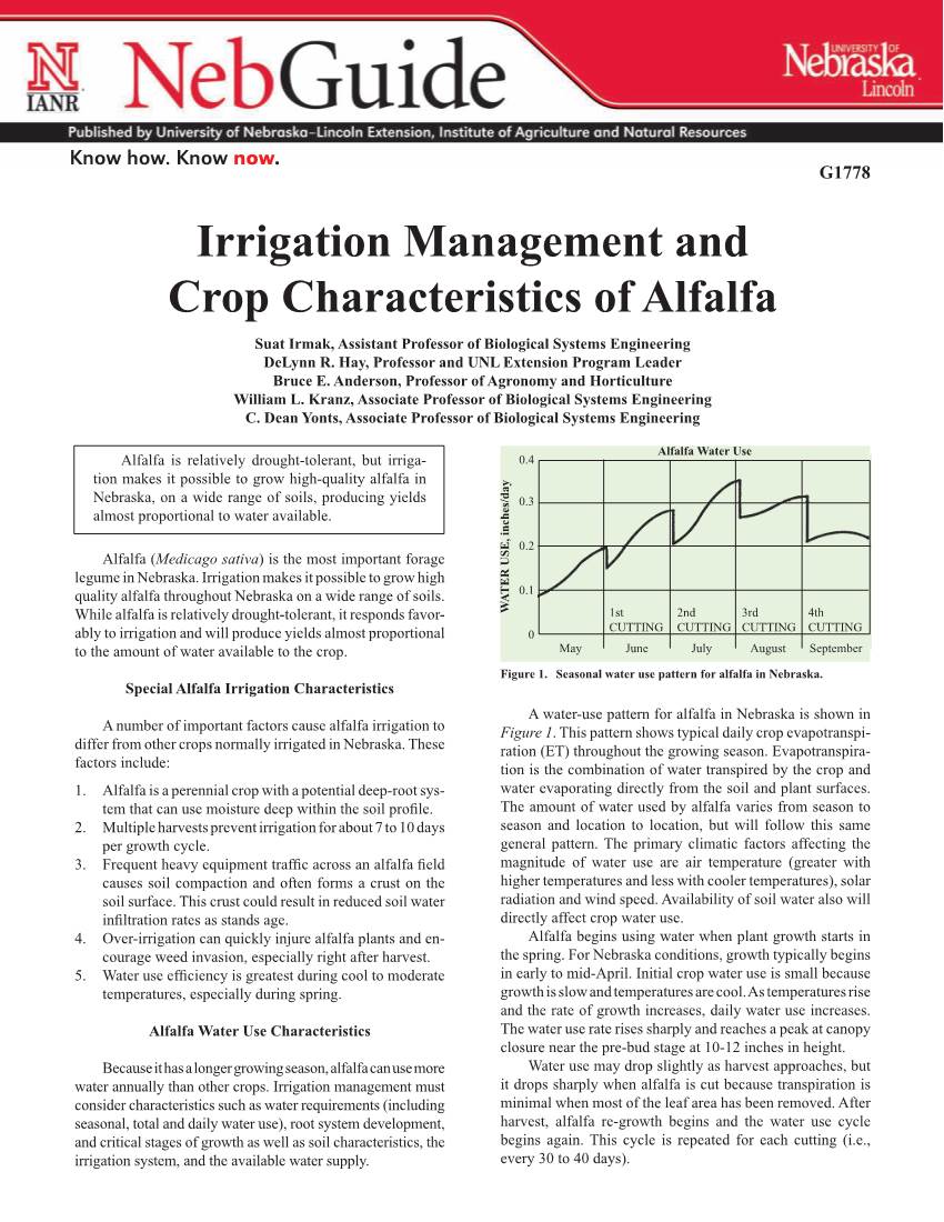 Irrigation Management and Crop Characteristics of Alfalfa Suat Irmak, Assistant Professor of Biological Systems Engineering Delynn R