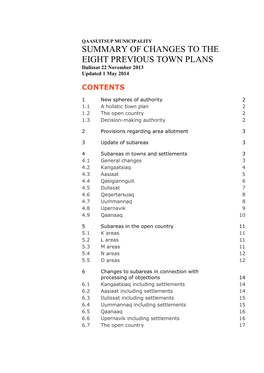 SUMMARY of CHANGES to the EIGHT PREVIOUS TOWN PLANS Ilulissat 22 November 2013 Updated 1 May 2014