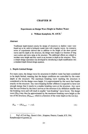 CHAPTER 18 Experiments on Design Wave Height in Shallow Water J