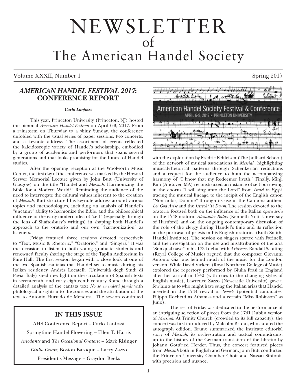 NEWSLETTER of the American Handel Society