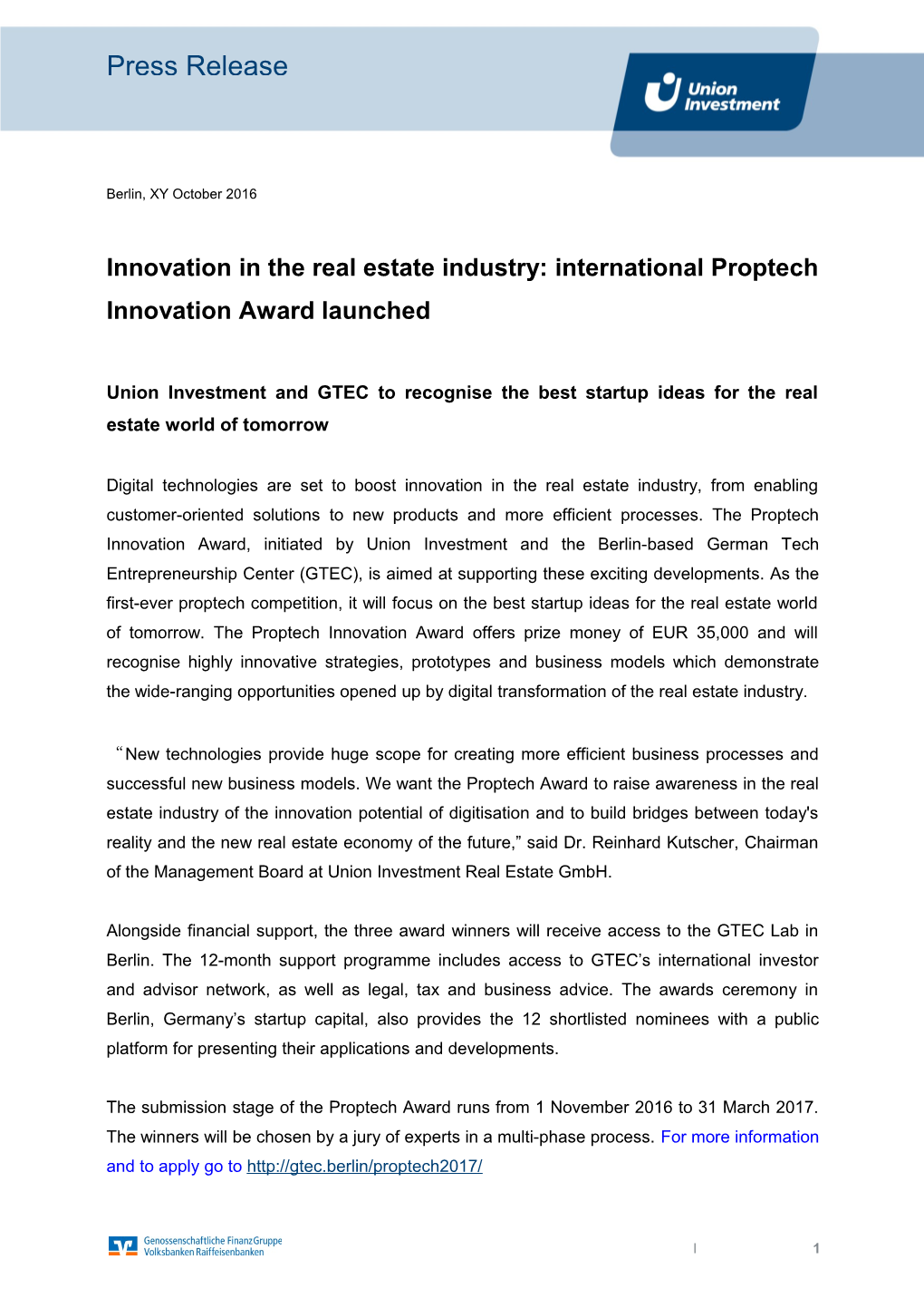 Innovation in the Real Estate Industry: International Proptech Innovation Award Launched