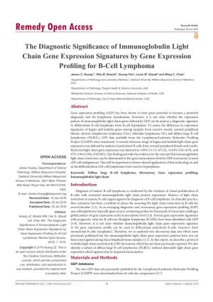 The Diagnostic Significance of Immunoglobulin Light Chain Gene Expression Signatures by Gene Expression Profiling for B-Cell Lymphoma