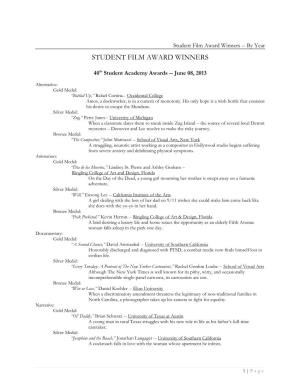 Student Film Award Winners -- by Year STUDENT FILM AWARD WINNERS