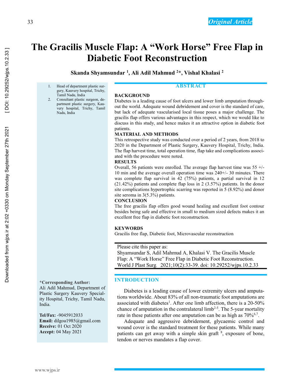 Free Flap in Diabetic Foot Reconstruction