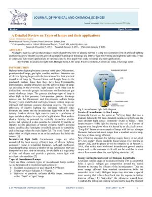 A Detailed Review on Types of Lamps and Their Applications JOURNAL