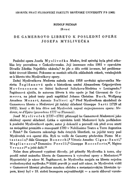 De Gamerrovo Libreto K Poslední Opere Josefa Myslivecká