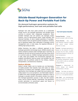 Silicide-Based Hydrogen Generation for Back-Up Power and Portable Fuel Cells