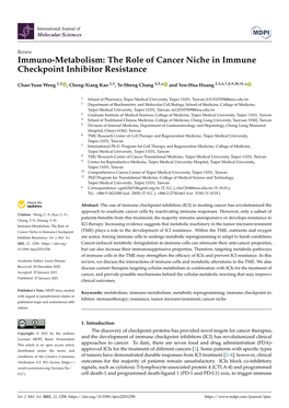 Immuno-Metabolism: the Role of Cancer Niche in Immune Checkpoint Inhibitor Resistance