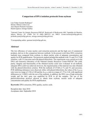 Comparison of DNA Isolation Protocols from Soybean Abstract