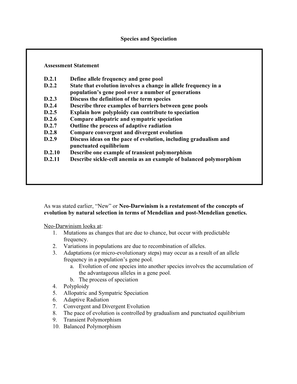 Species and Speciation