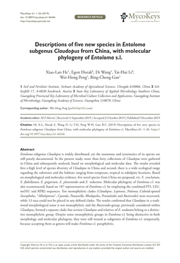 Descriptions of Five New Species in Entoloma Subgenus Claudopus from China, with Molecular Phylogeny of Entoloma S.L