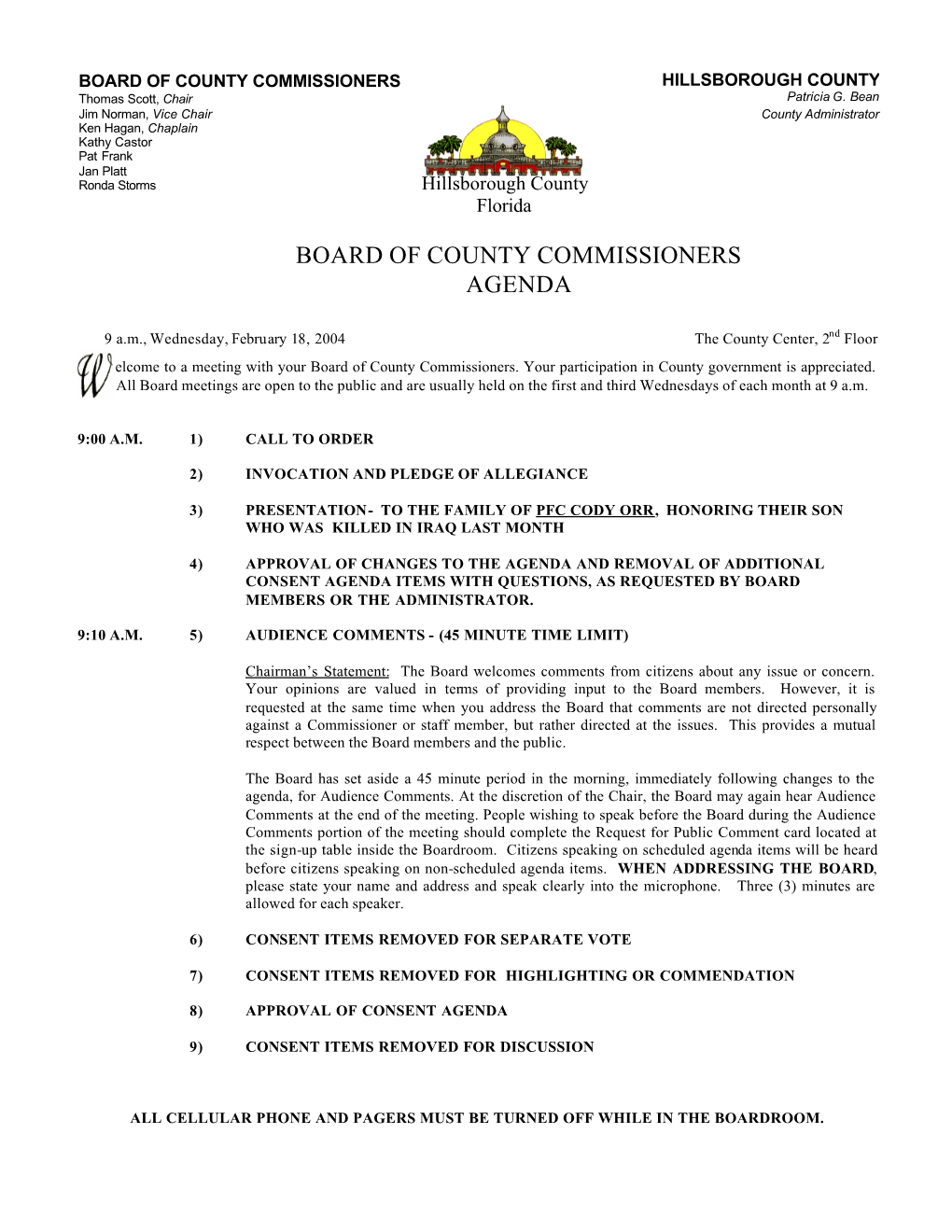 Board of County Commissioners Agenda