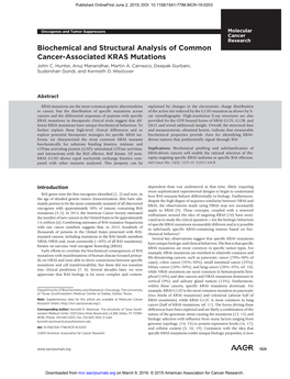 Biochemical and Structural Analysis of Common Cancer-Associated KRAS Mutations John C