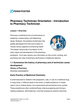 Introduction to Pharmacy Technician