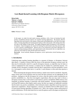 Low-Rank Kernel Learning with Bregman Matrix Divergences