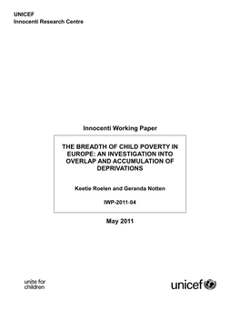 May 2011 the BREADTH of CHILD POVERTY IN