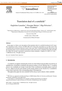 Translation Dual of a Semifield