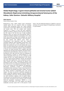 Adult Mesoblastic Nephroma) Mimicking Intraparenchymal Leiomyoma of the Kidney- Zafer Demirer- Eskisehir Military Hospital