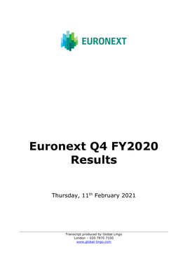 Euronext Q4 FY2020 Results