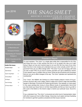 The Snag Sheet Monthly Newsletter of Canadian Airways Lodge 764