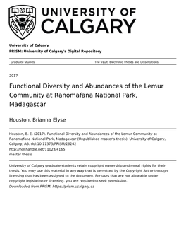 Functional Diversity and Abundances of the Lemur Community at Ranomafana National Park, Madagascar