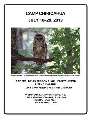 Camp Chiricahua July 16–28, 2019