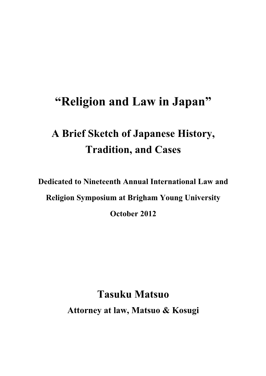 “Religion and Law in Japan”