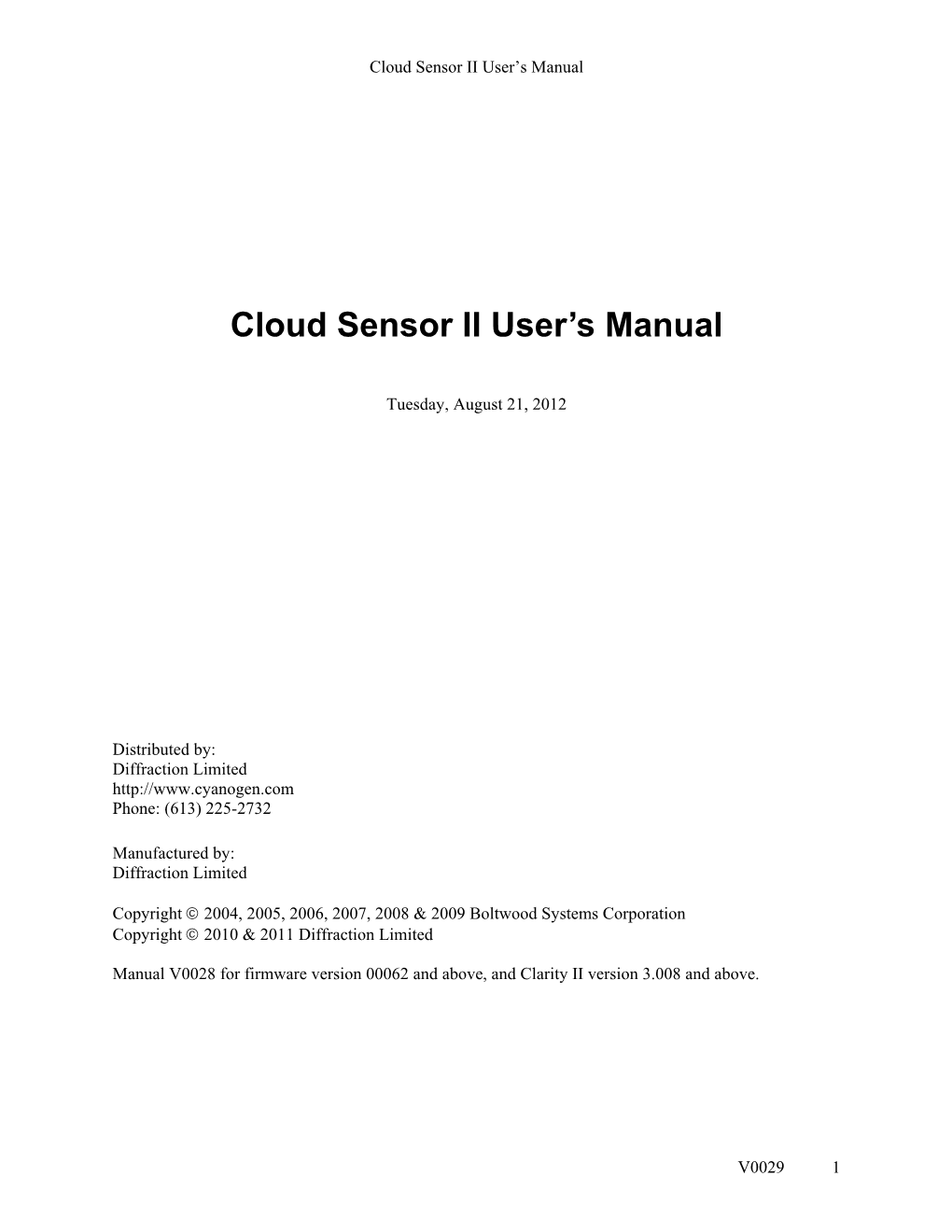 Cloud Sensor II User's Manual