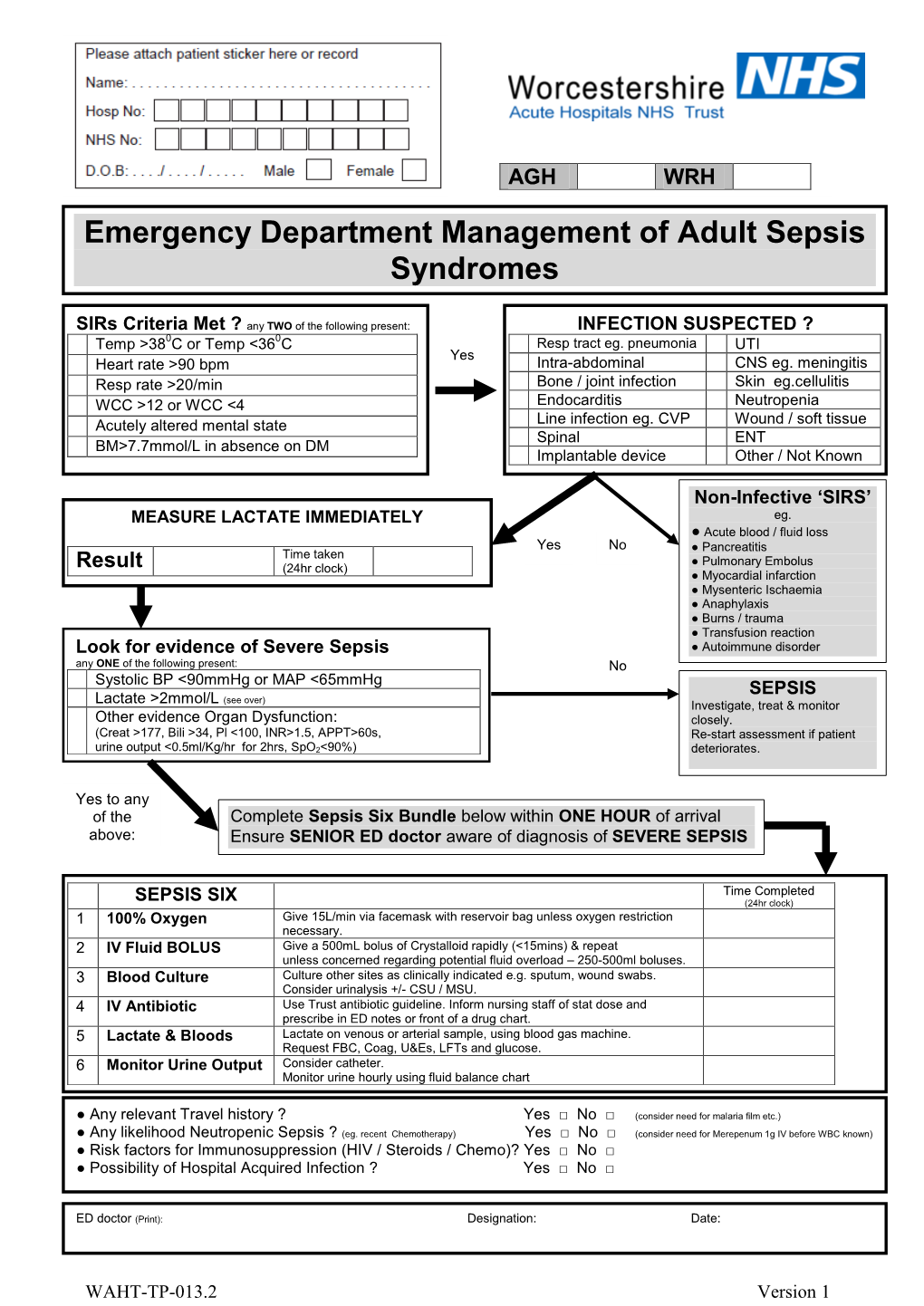 Emergency Department Management of Adult Sepsis Syndromes